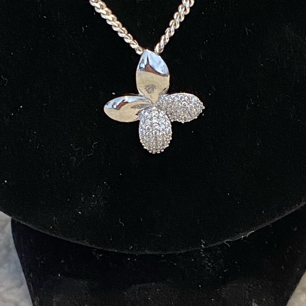 925 Sterling Silver Pave Pendant Necklace